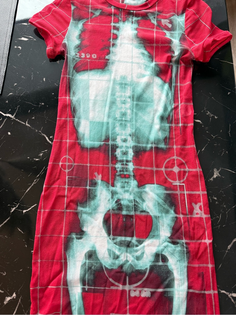 Jean Paul Gaultier Red and Teal Graphic Mesh Dress - Picture 5 of 8